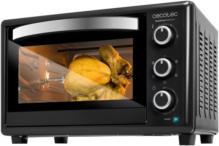 Cecotec Four de comptoir Bake&Toast 3090 Noir Gyro, 30 L, 1500 W, 5 fonctions différentes, Comprend une broche rotative, Éclairage intérieur, Bac récupérateur de miettes