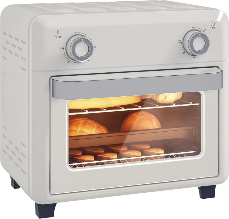 HOMCOM Mini Four À Air Chaud 10L, Four À Chaleur Tournante 1000W, Crème, Friteuse Sans Huile, Minuterie 60 Min
