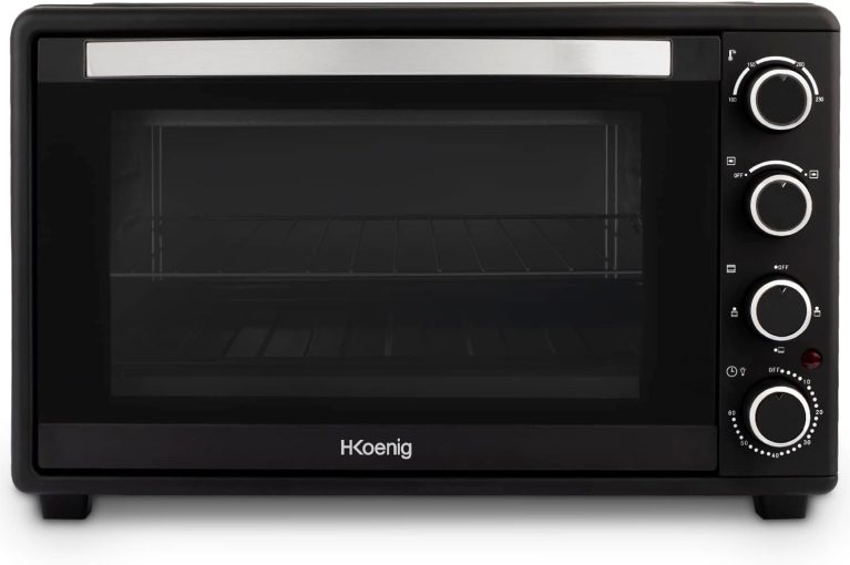 H.Koenig FO45 Mini Four 45L Electrique Posable Compact Multifonction, 2000W, programmable, 230°C, minuterie 60 minutes, porte vitrée
